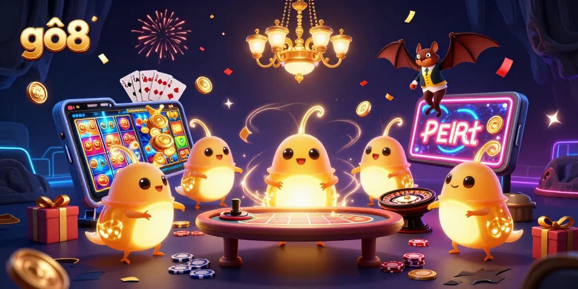 Experience the excitement of gô8 with a vibrant cave casino illustration featuring dazzling glowworms and gaming elements.