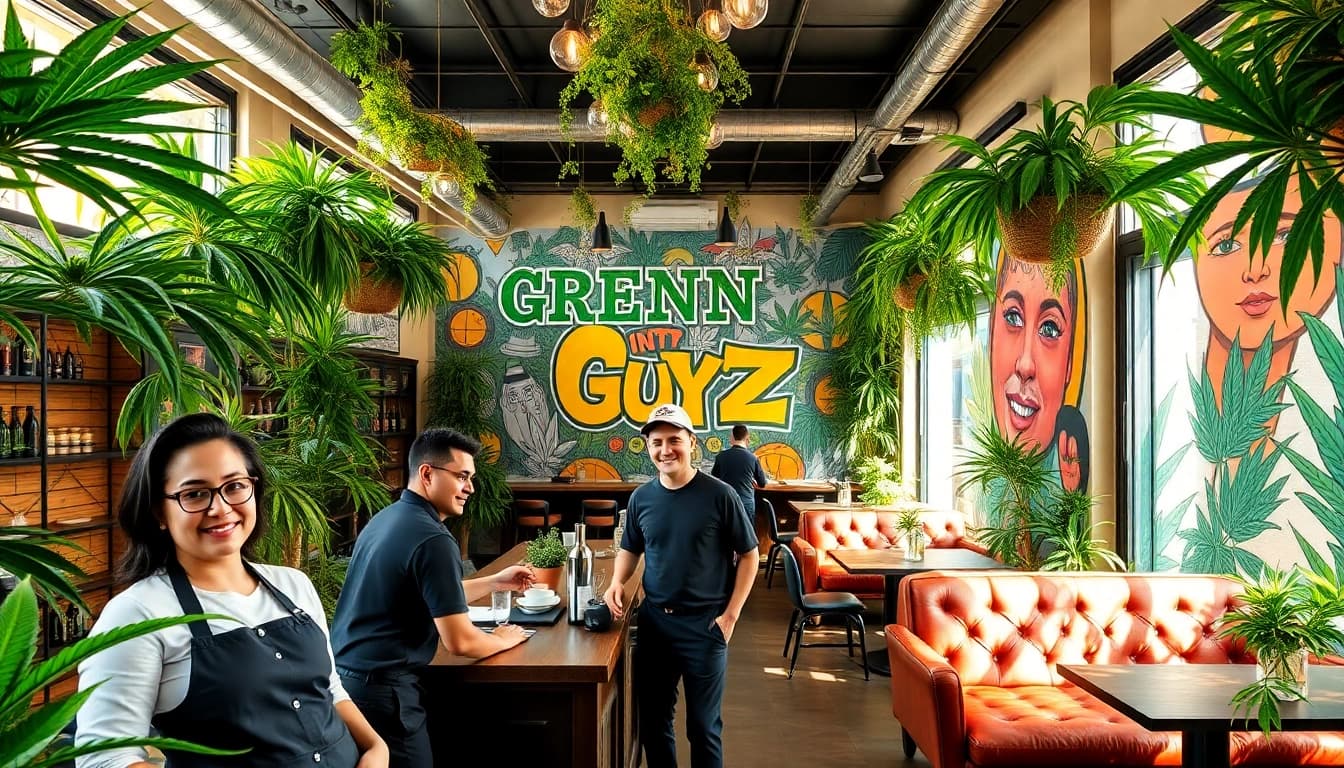 Découvrez l'ambiance accueillante du Green Guyz club cannabis madrid avec son décor vibrant et son personnel souriant.