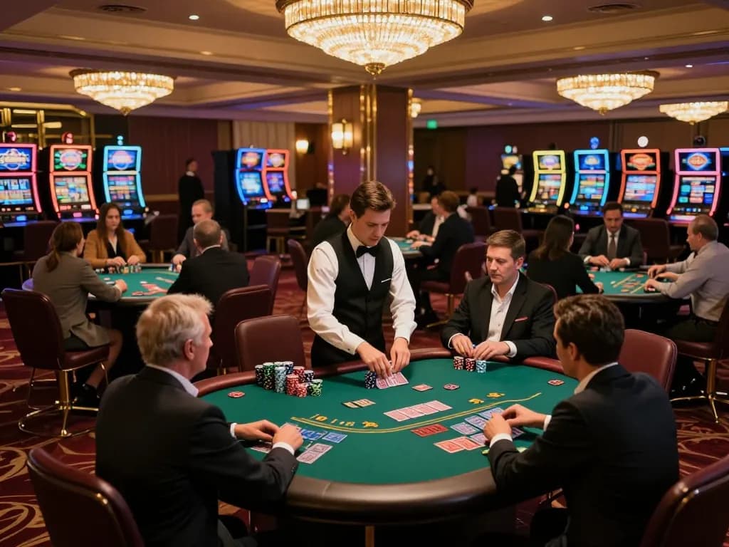 Người chơi thưởng thức blackjack Go88 trong một sòng bạc cao cấp, dưới ánh sáng ấm áp với gameplay đầy năng động.