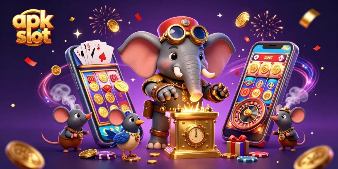 Raih kemenangan dalam apk slot dengan gambar slot bertema steampunk yang penuh warna dan elemen menarik.