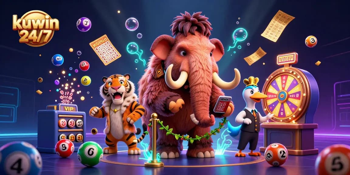 Celebrate wins at kuwin 24/7 with vibrant lottery and casino elements in an energetic scene.