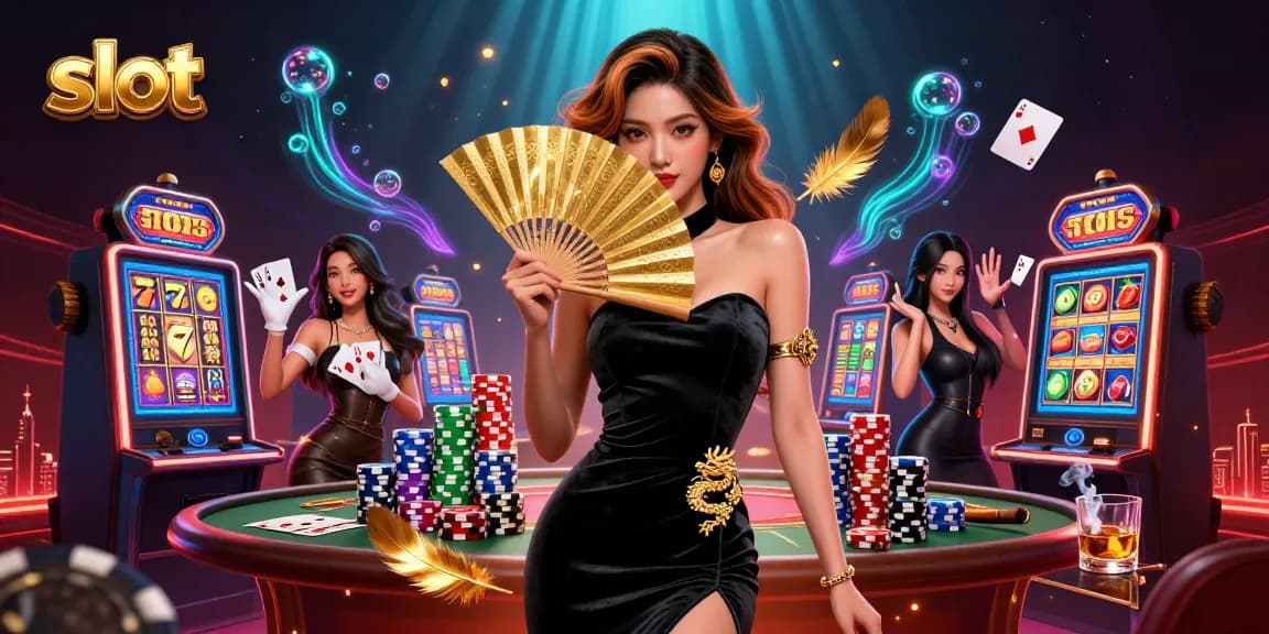 Spin the reels on captivating slot machines in this vibrant casino scene.