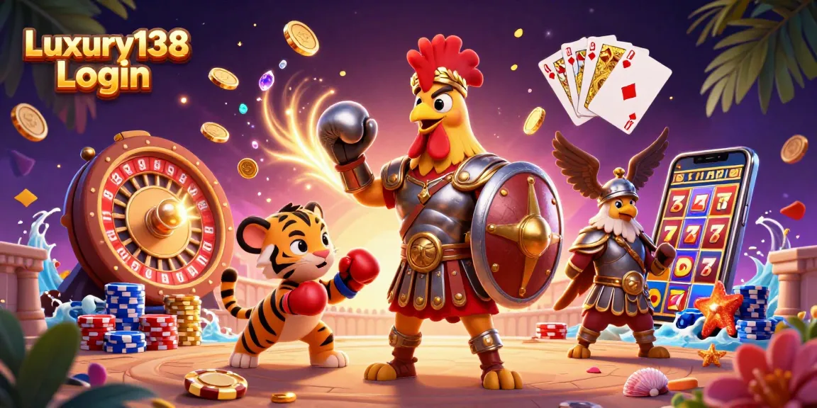 Engage with the Luxury138 Login experience featuring a vibrant casino showdown with dynamic game elements.