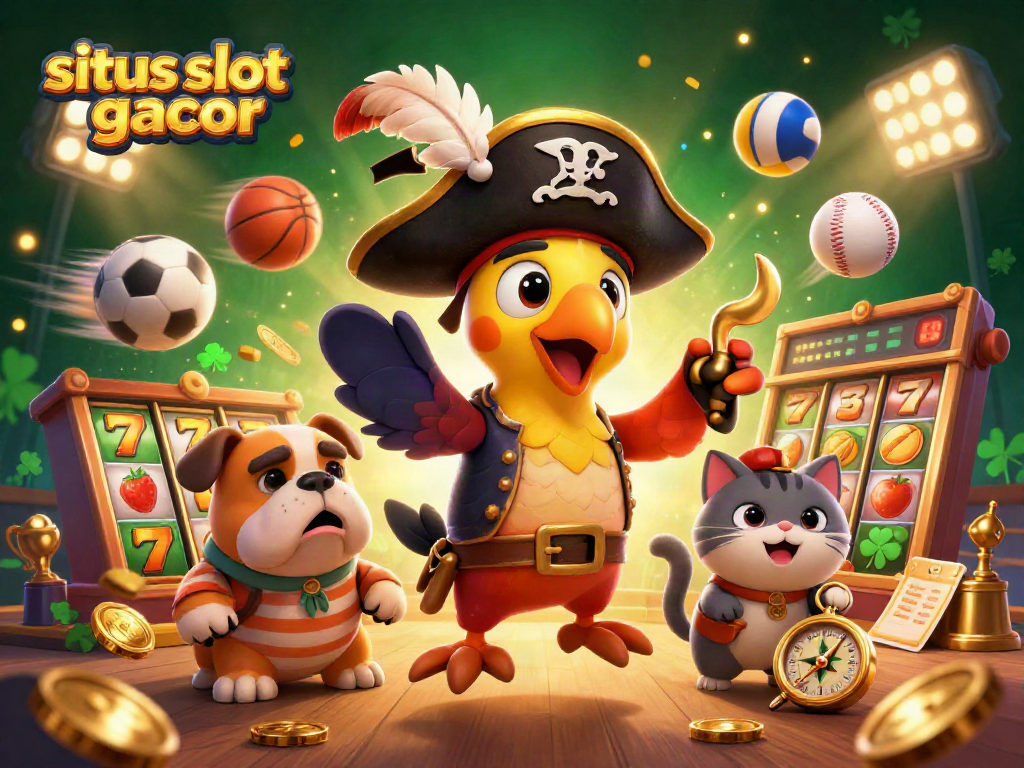 situs slot gacor showcases a vibrant 3D scene with animated characters and exciting casino elements.