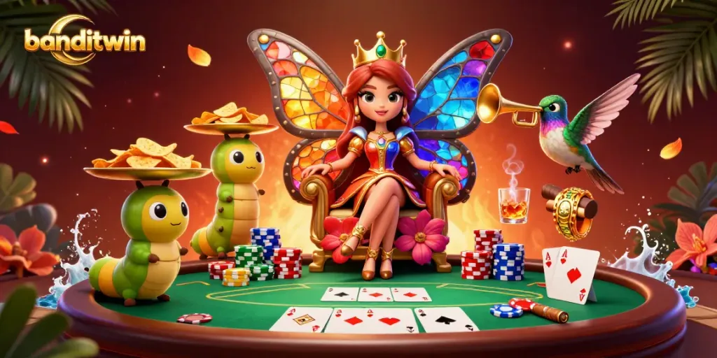 Menangkan permainan dengan banditwin dan saksikan ratu kupu-kupu dalam ilustrasi kasino yang menakjubkan.