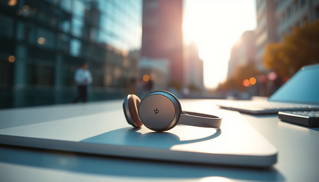 Showcasing Bone X2 Bone Conduction Headphones on a city desk, highlighting their sleek design.