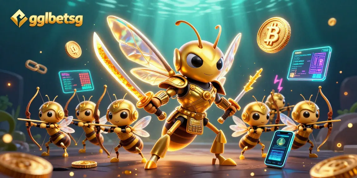 gglbetsg illustrates esports betting with a dynamic hornet samurai and crypto elements.