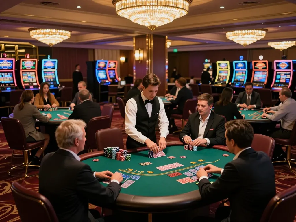 Người chơi thưởng thức blackjack Go88 trong một sòng bạc cao cấp, dưới ánh sáng ấm áp với gameplay đầy năng động.