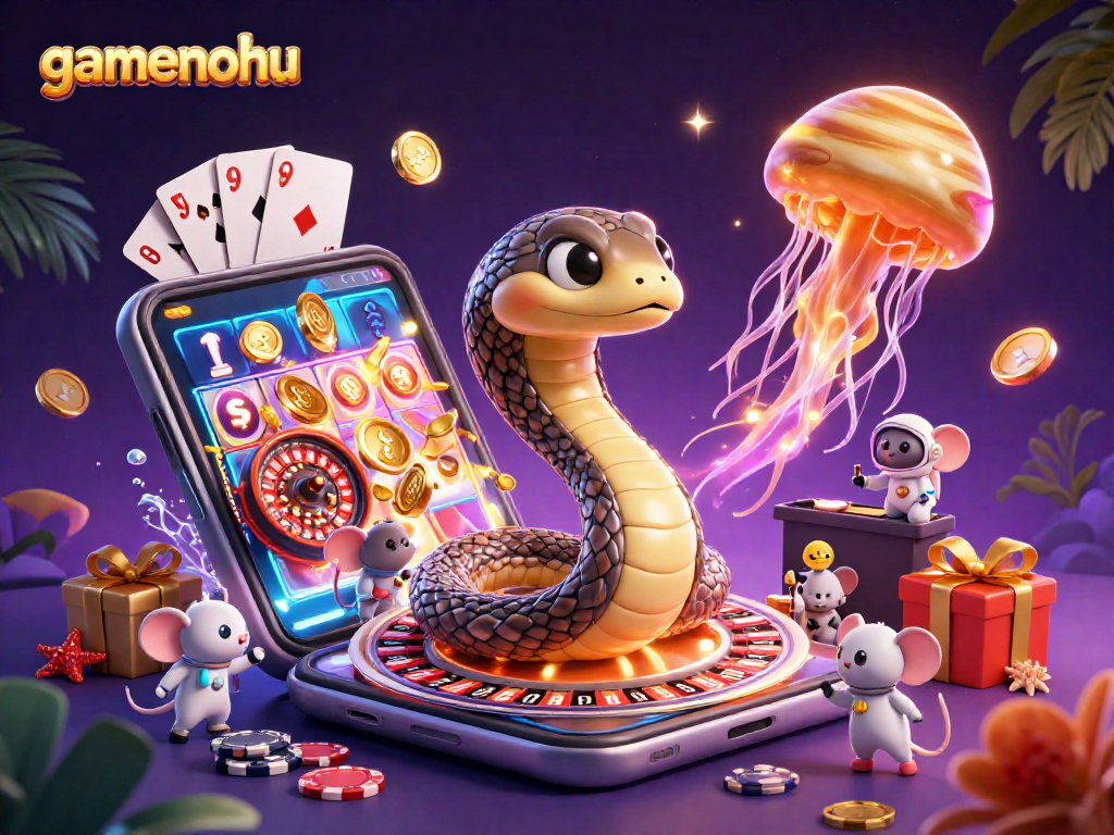 Experience thrilling slots with gamenohu's vibrant cosmic casino scene featuring playful betting mice.