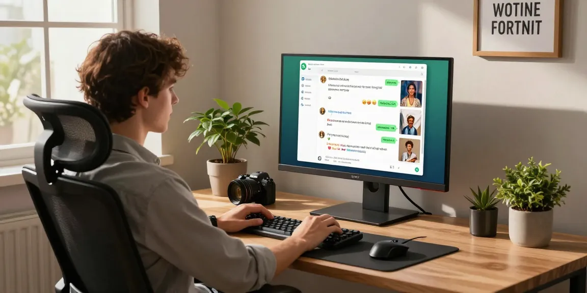 Using WhatsApp電腦版 on a sleek desk setup, showcasing vibrant chats and a productive workspace.