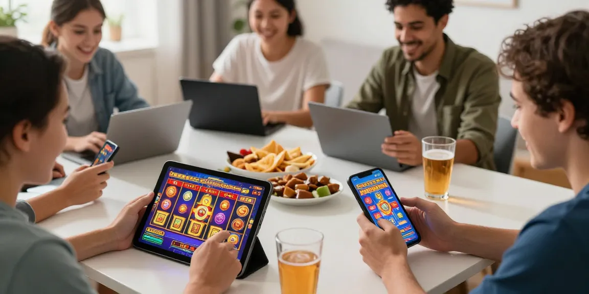 Players enjoying garuda303 online slot games on their devices in a cozy setting.