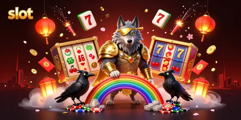 Memenangkan jackpot dengan slot yang menampilkan karakter dewa Norse di kasino dengan simbol keberuntungan.