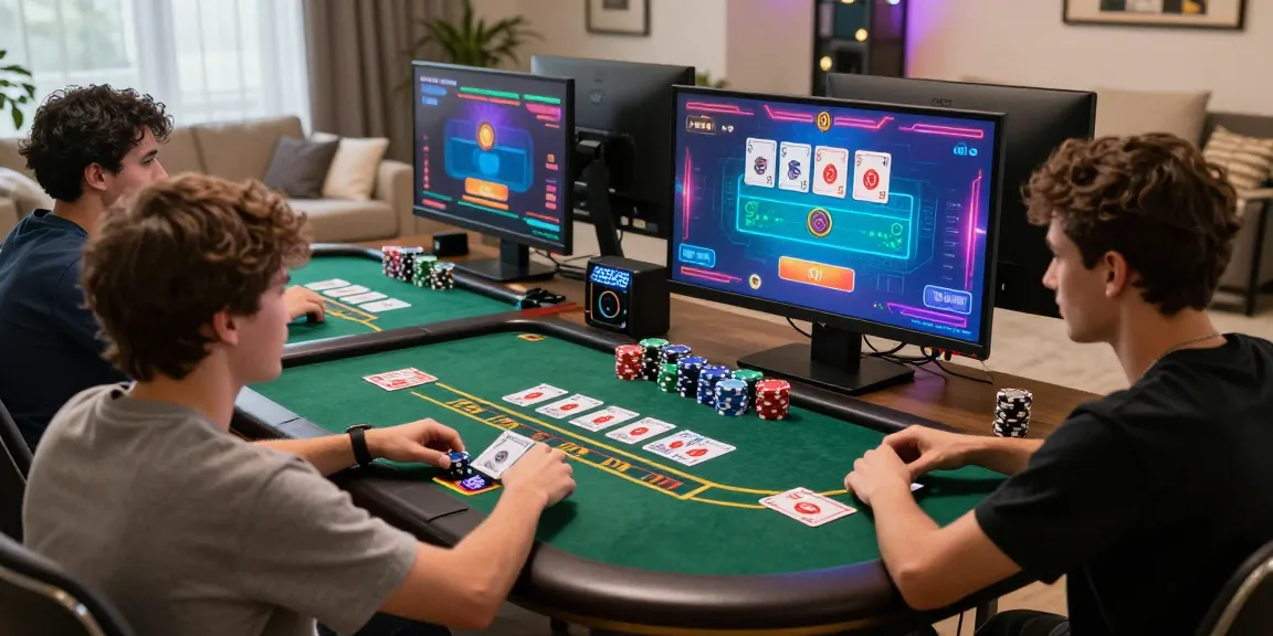 Des joueurs engagés profitant des casinos en ligne avec une interface numérique vibrante et un cadre de jeu confortable.
