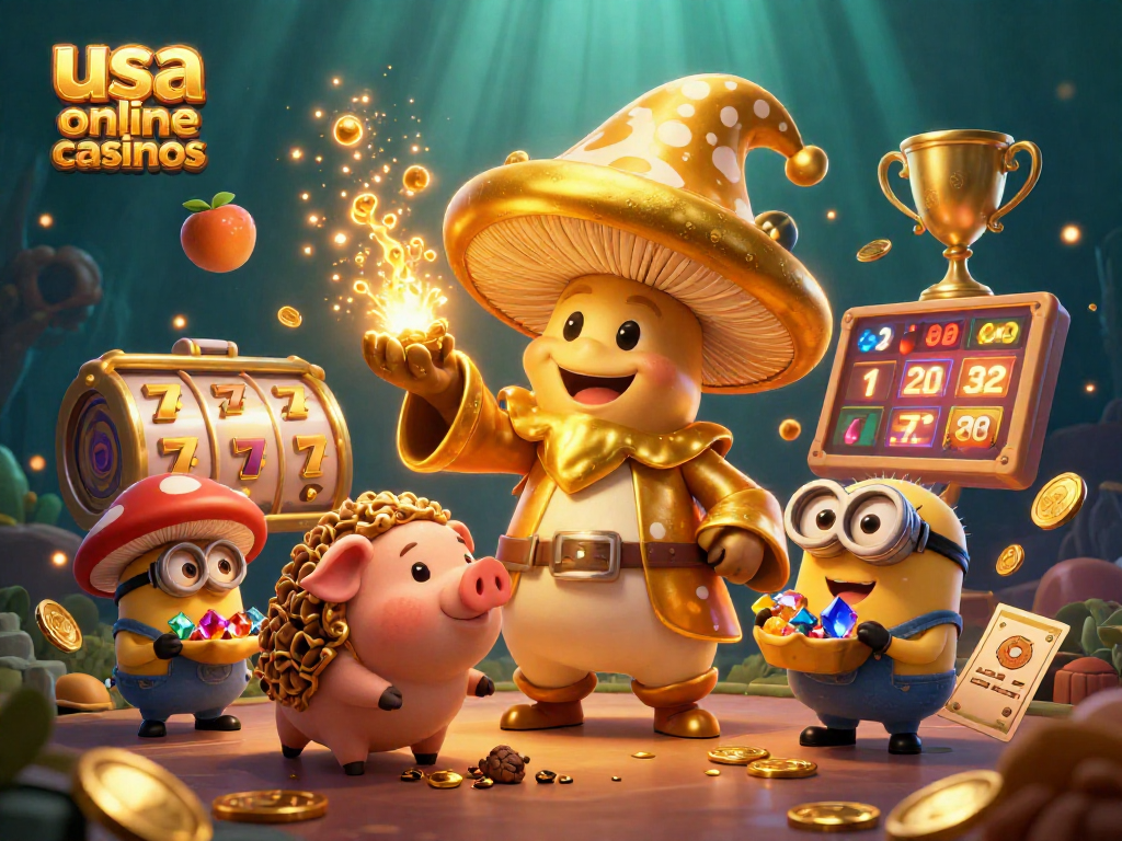 Spin and win with usa online casinos in a vibrant, detailed 3D casino universe.