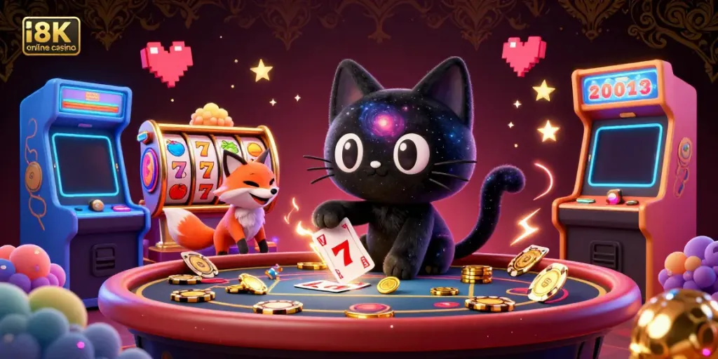 Experience a cosmic online casino with colorful characters and vibrant game elements.
