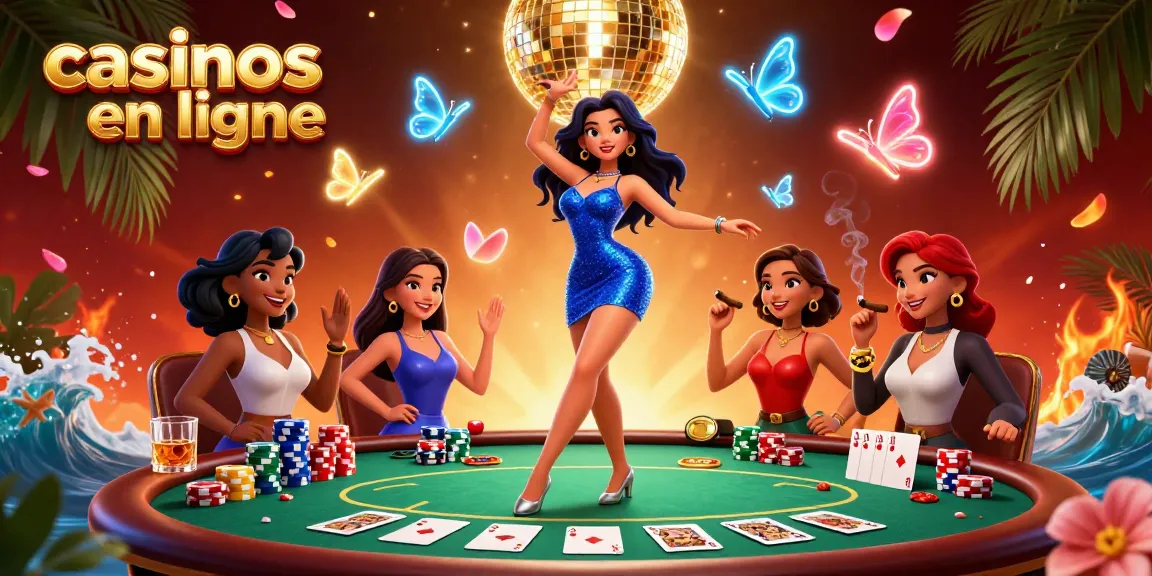 Découvrez l'excitation des casinos en ligne avec des éléments 3D vibrants et des personnages engageants dans une scène de casino dynamique.