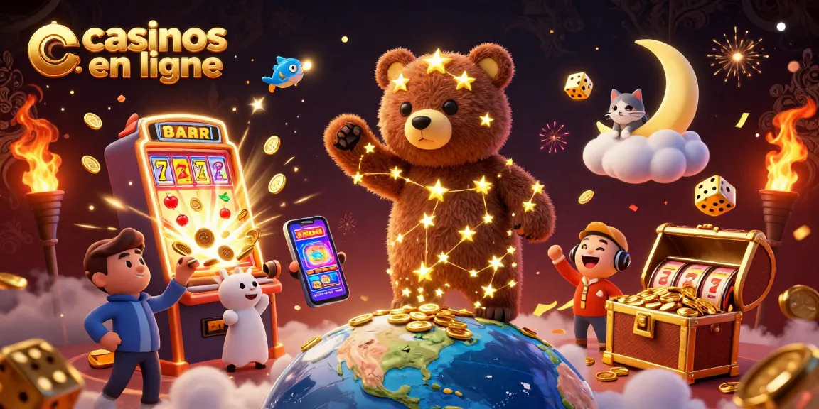 Jouez aux casinos en ligne avec des expériences captivantes illustrées par un ours constellation et des éléments de jeu.