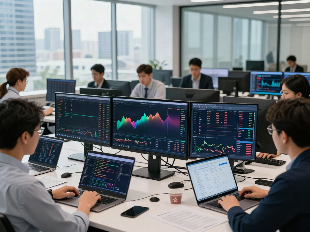 Traders analyzing financial data with MetaTrader 5 on modern screens.