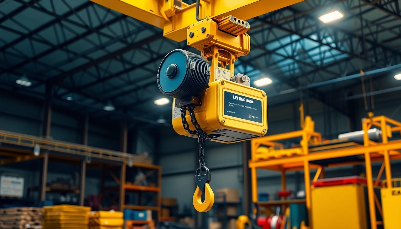 Electric chain hoist crane showcasing its efficiency while lifting heavy materials in a professional industrial environment.