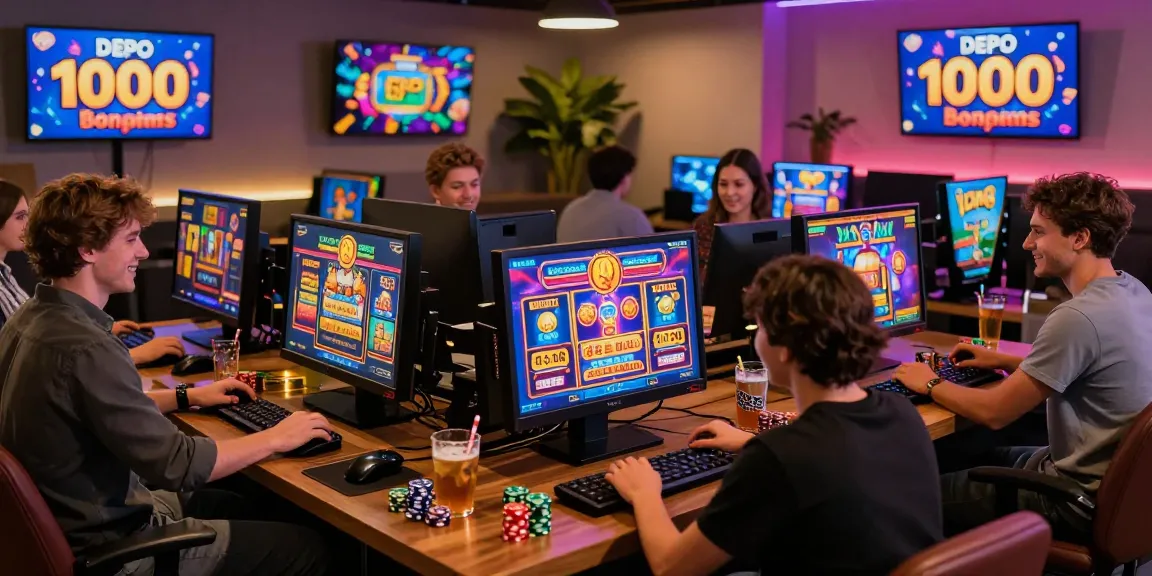 Exciting online gaming scene highlighting slot depo 1000, vibrant slot machines, and engaged players.