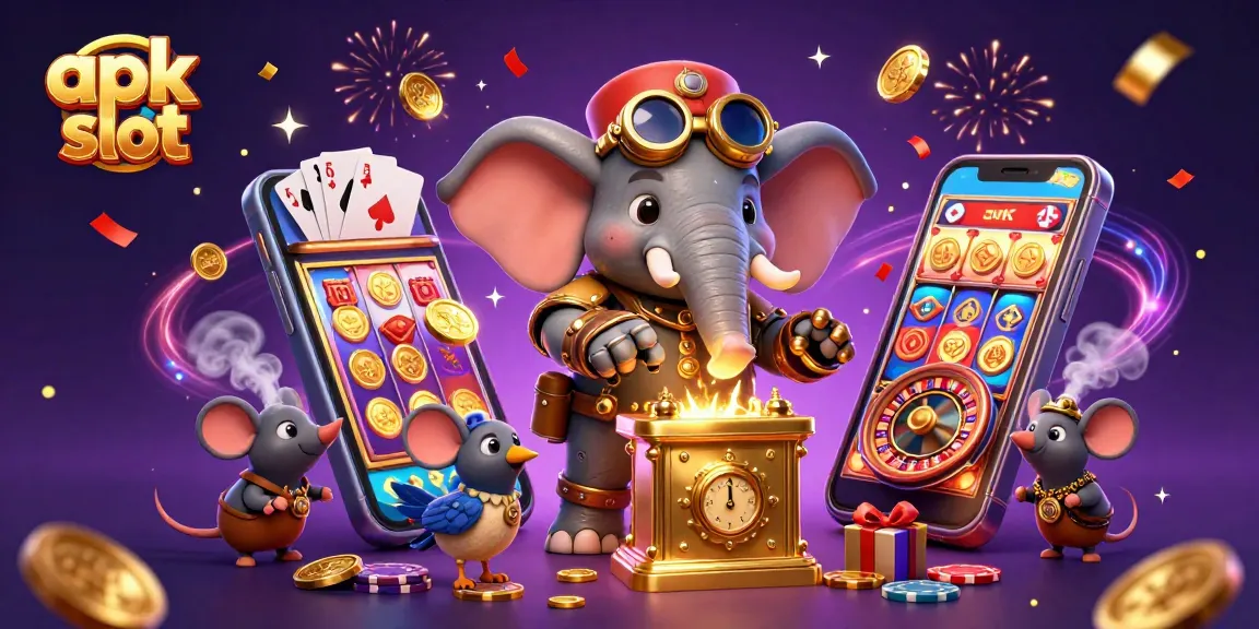Raih kemenangan dalam apk slot dengan gambar slot bertema steampunk yang penuh warna dan elemen menarik.