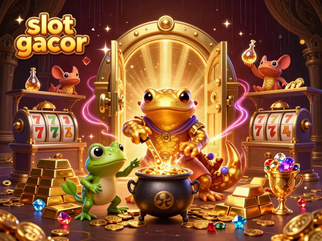 Enjoy the thrill of slot gacor with a vibrant 3D scene of magical alchemy in a medieval casino.