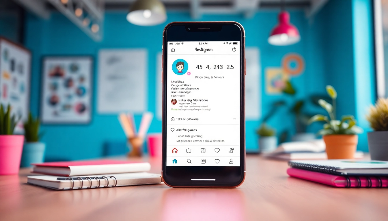 インスタ いいね 購入を促進するための魅力的なスマートフォン画面と明るい職場環境。