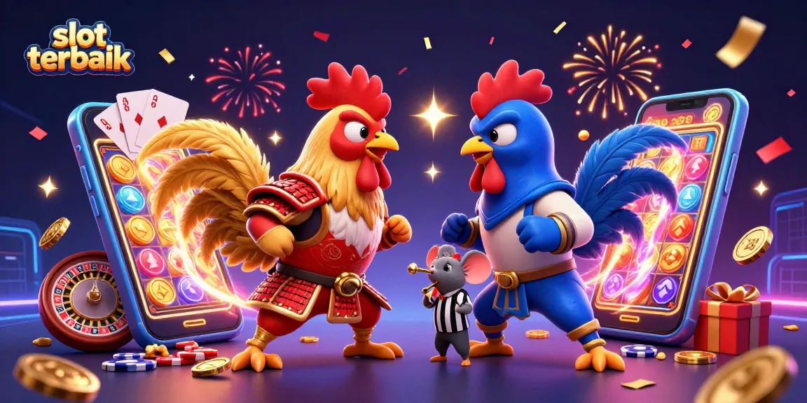 Win big with slot terbaik in this dynamic, colorful casino battle scene.