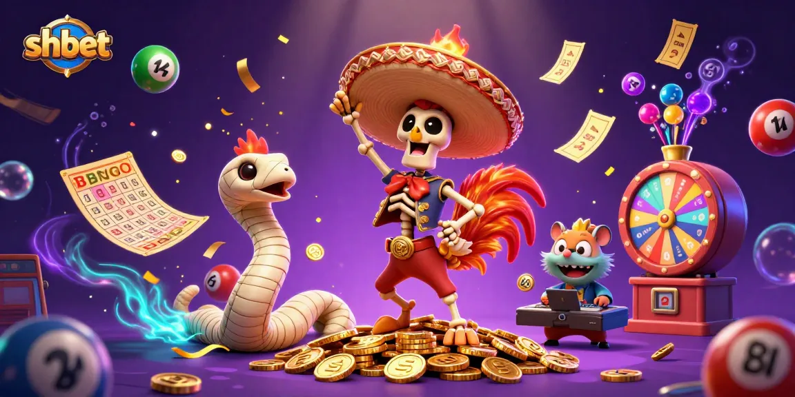 Experience shbet's vibrant gaming scene with a fiesta of animated characters celebrating with golden coins and prizes.