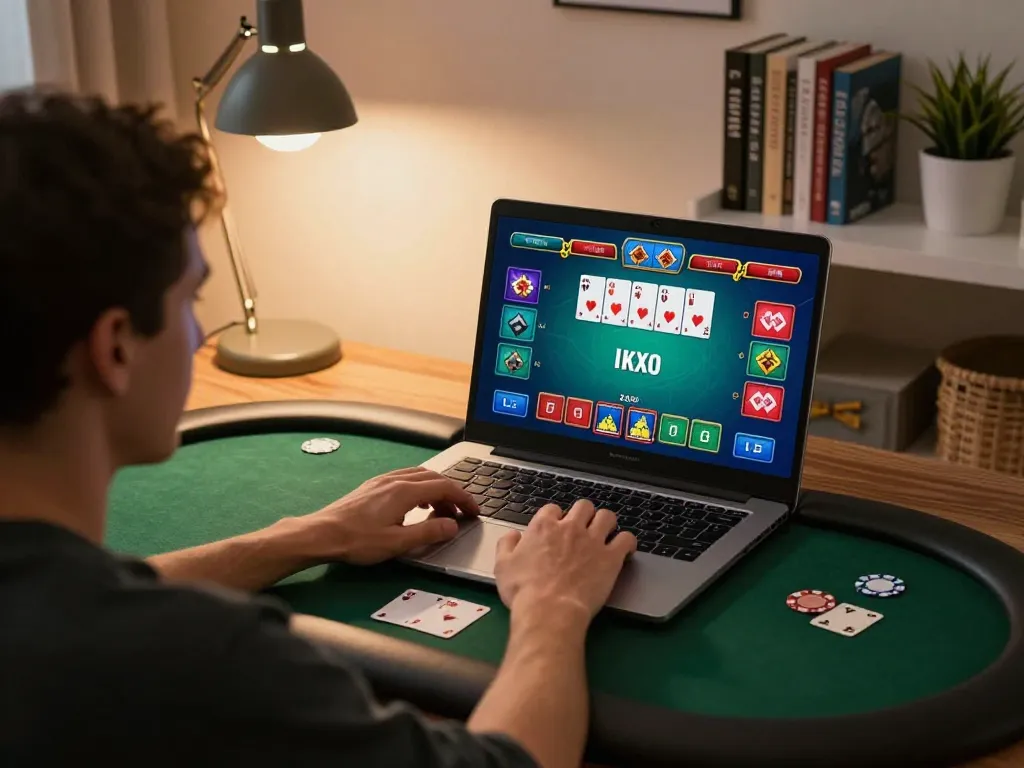 Engaging gameplay on hidden wiki dark web poker site, user focused on dynamic screen and strategy notes.