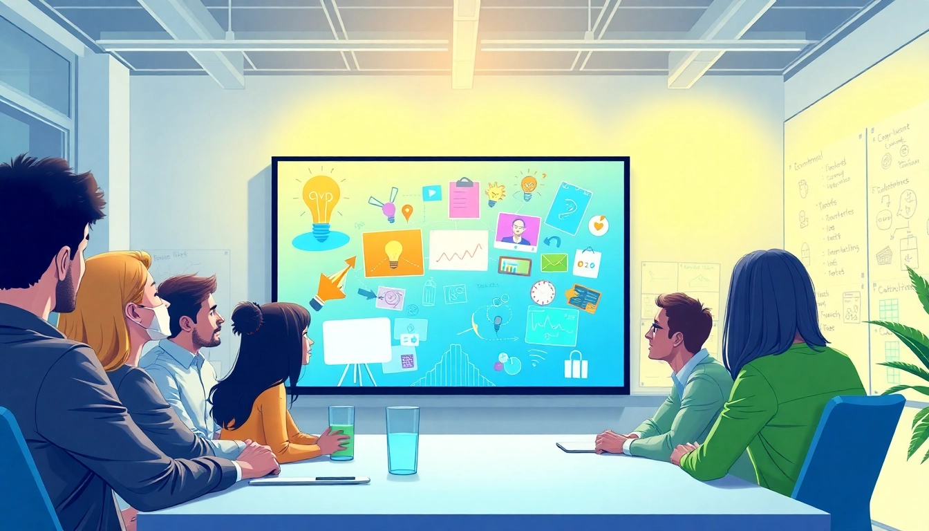 Erkläranimation in einem modernen Büro, bei dem ein kreatives Team an einer Ideenfindung arbeitet.
