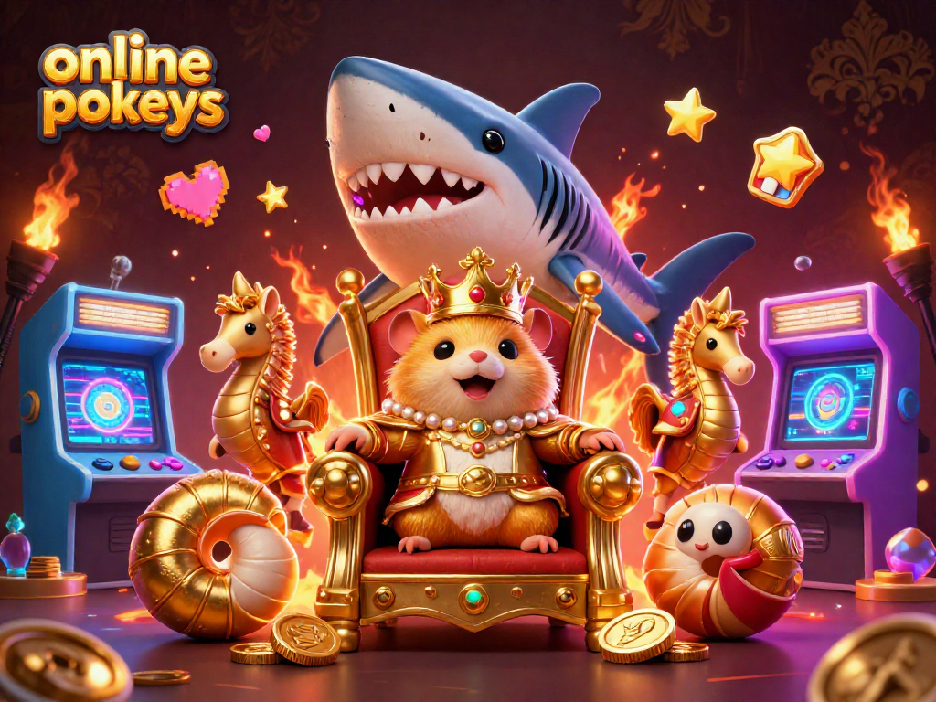 Experience online pokies with vibrant characters and dynamic casino elements in this 3D illustration.