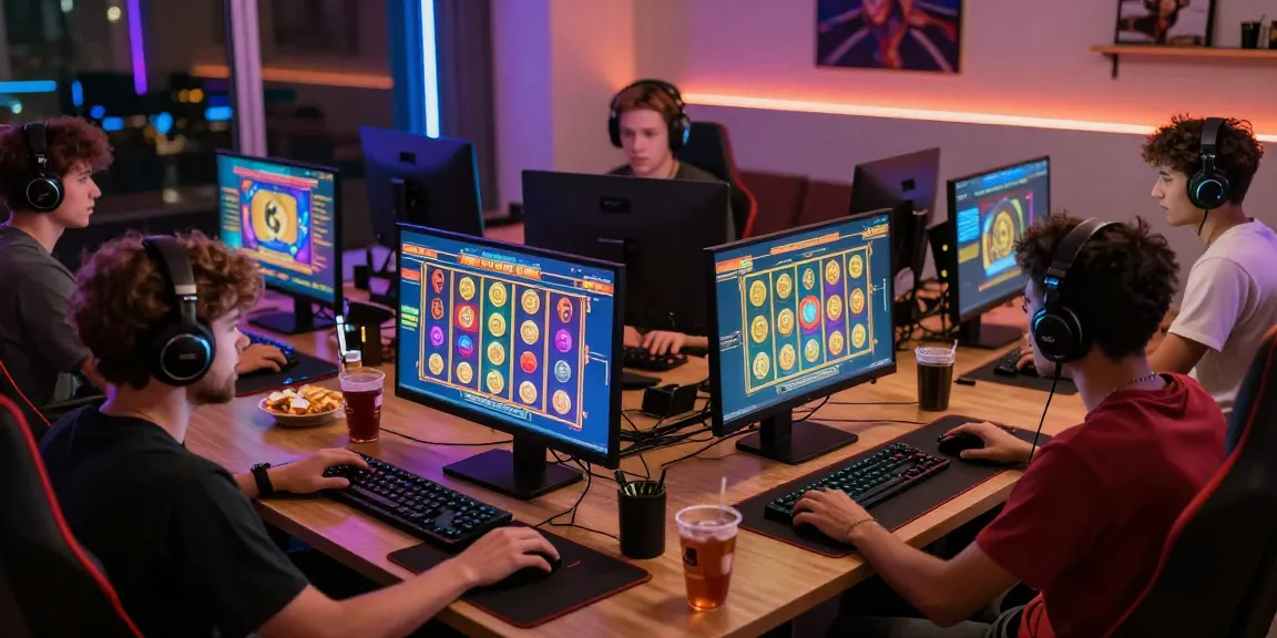 Players enjoying garuda303 online games with vibrant graphics in a lively home setting.