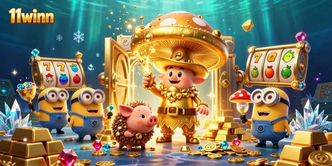 Play slots at 11winn with a magical golden mushroom wizard and treasures all around.