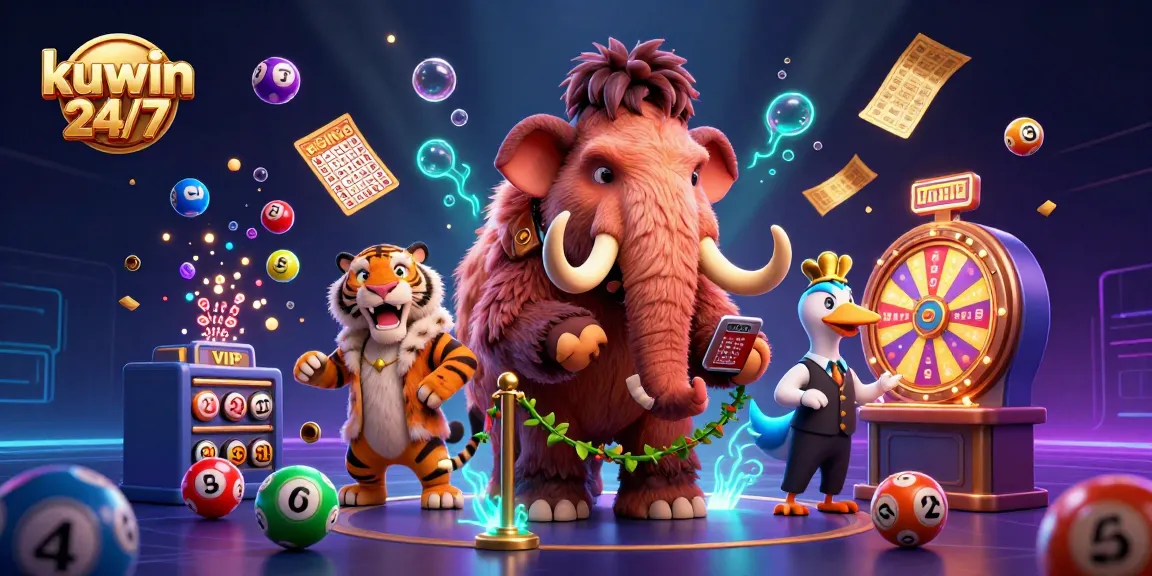 Celebrate wins at kuwin 24/7 with vibrant lottery and casino elements in an energetic scene.