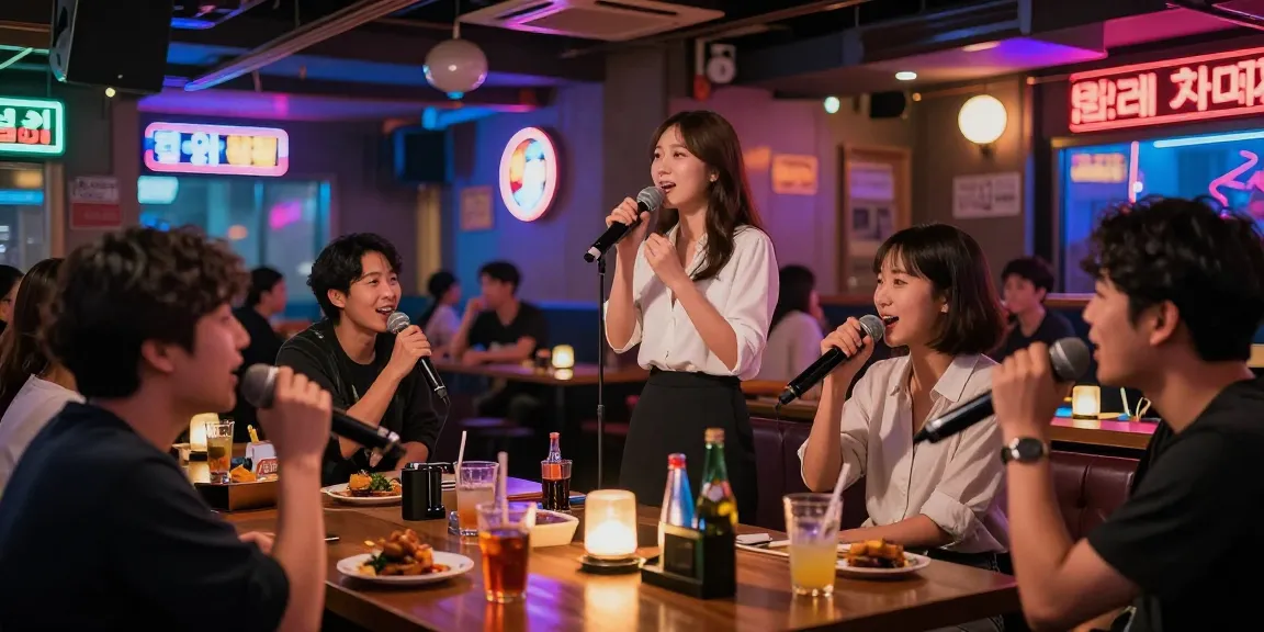 밤의알바에서 여성 호스트가 고객과 소통하는 노래방 장면