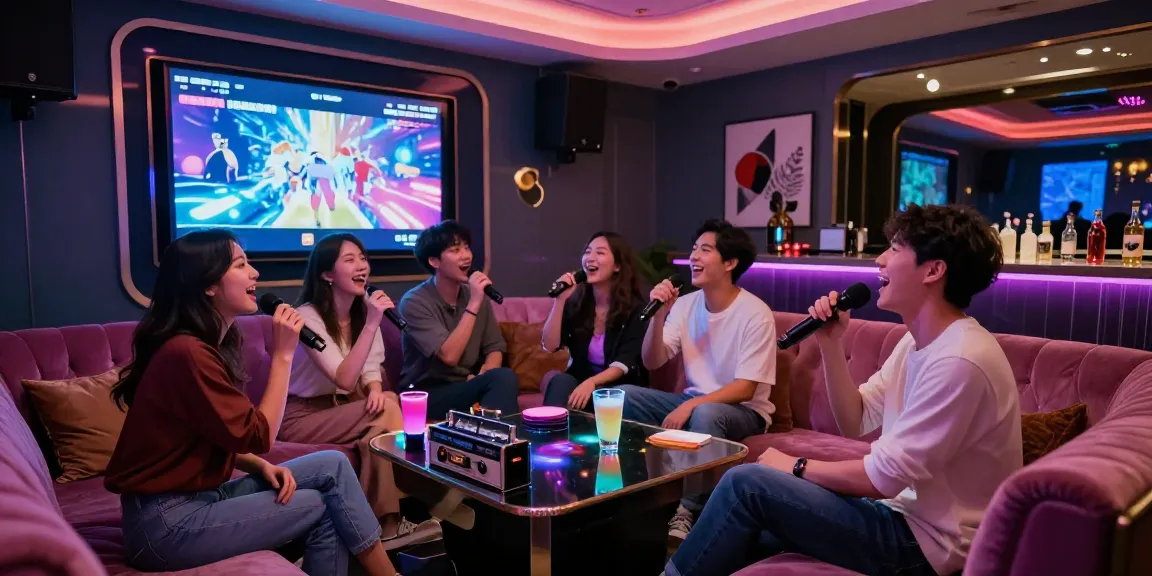 강남 달토의 고급스러운 노래방 실내에서 즐거운 친구들이 노래하는 모습