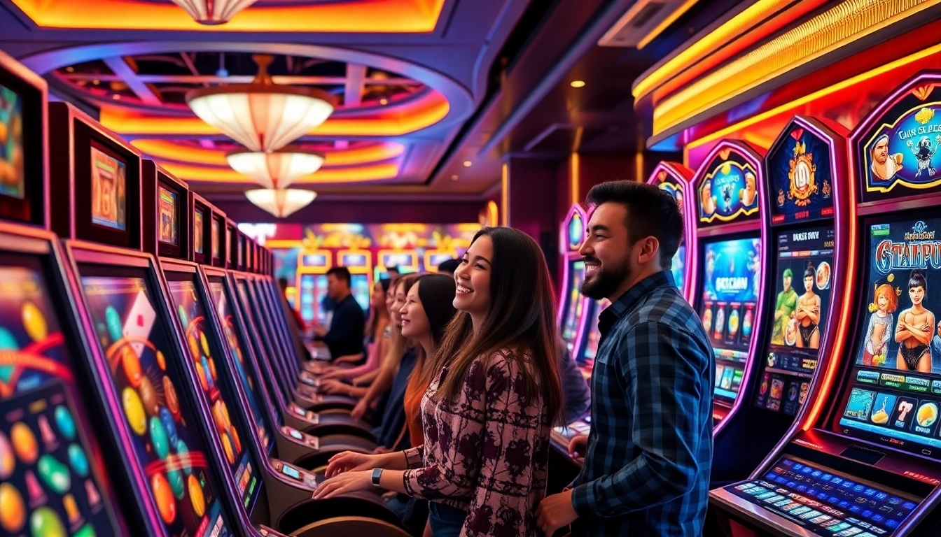 Players enjoying exciting IDN Slot games in a vibrant casino setting filled with winning moments.