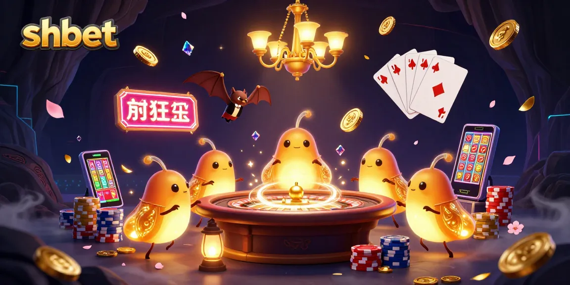 Experience the thrill of shbet with vibrant casino scenes illuminated by unique glowworm characters.