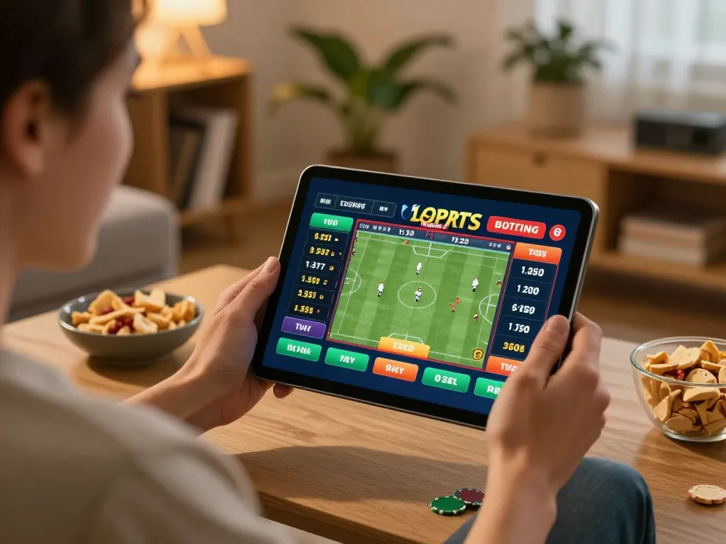 Engaging in live sports betting on Fun88 com via tablet in a cozy home environment.