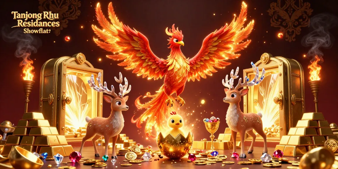 Tanjong Rhu Residences Showflat showcases a phoenix and treasures in a vibrant casino theme.