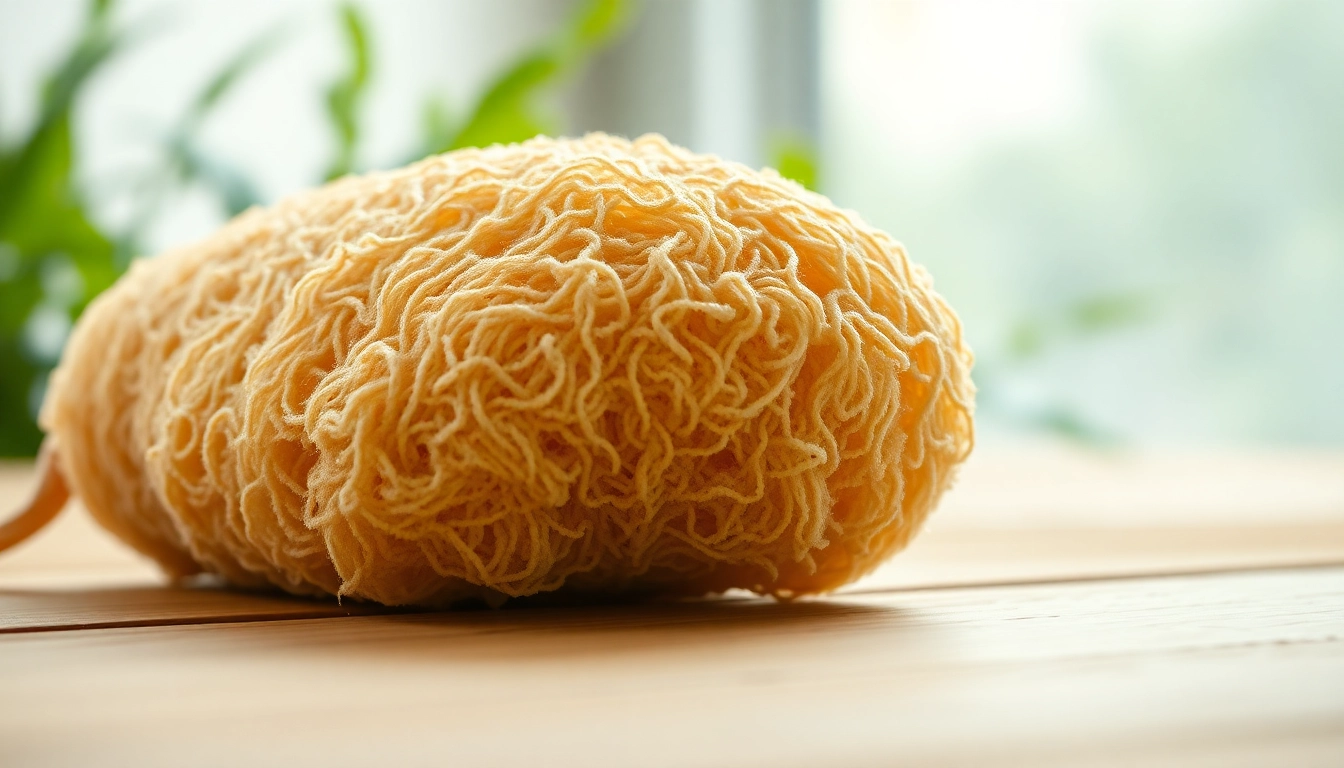 Examine a natural raw loofah sponge showcasing its unique texture and eco-friendly appeal.