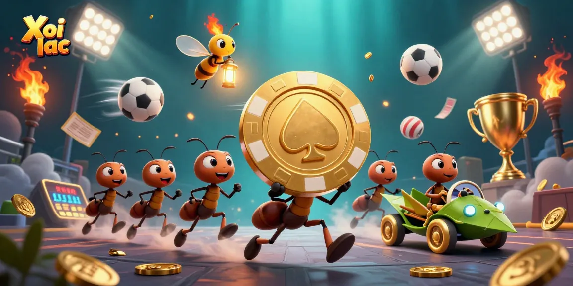Xoi lac features an adventurous team of animated ants in a colorful casino heist scene.