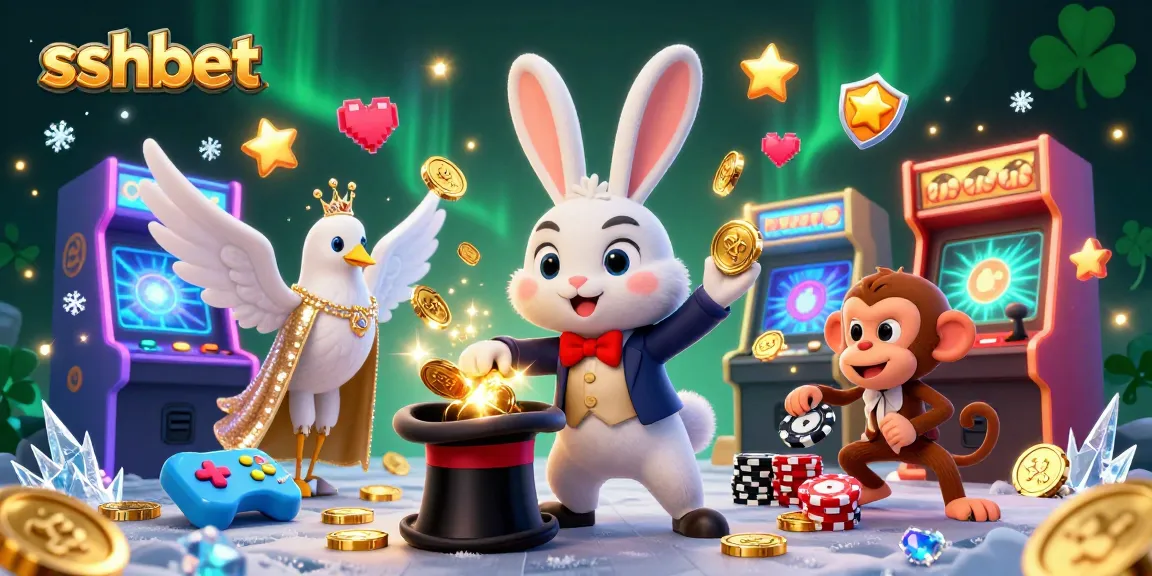 Experience the thrill of sshbet as a magician rabbit conjures coins among vibrant gaming elements.