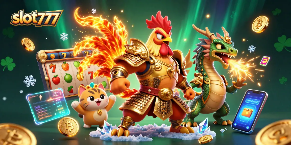 Mainkan slot777 dalam gambaran menakjubkan dengan simbol keberuntungan dan elemen kasino menarik.
