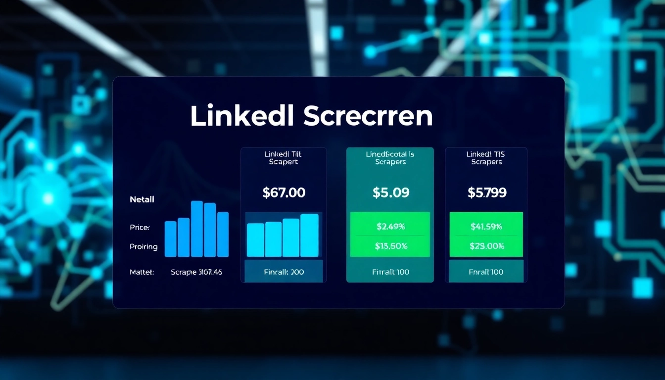 Illustration depicting linkedin scraper pricing tiers and comparisons with vibrant colors and clean design.