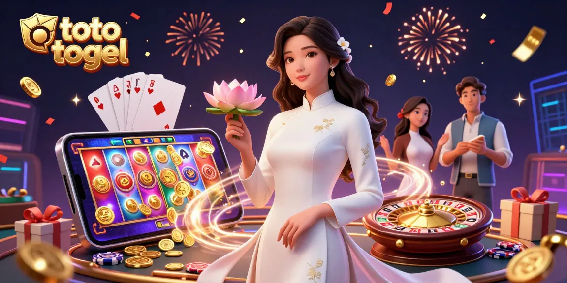 Terlibatlah dengan dunia toto togel yang mengasyikkan melalui suasana kasino yang glamor dan penuh warna, menampilkan seorang wanita Asia yang menakjubkan dengan elemen permainan.