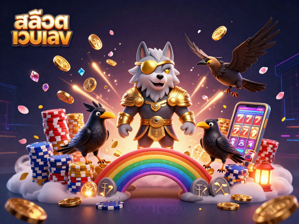 Experience exciting jackpots with สล็อตเว็บตรง, featuring Odin and ravens in a vibrant casino scene.