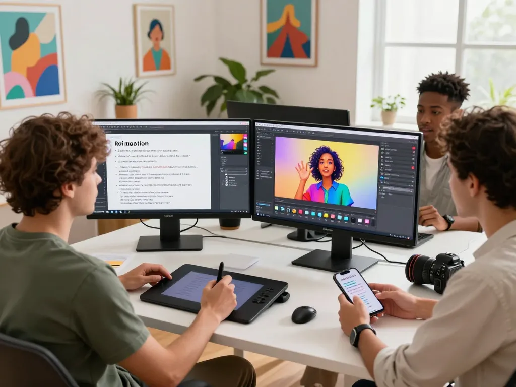Collaborative workspace showcasing artists using Nano Banana Pro for AI image editing.