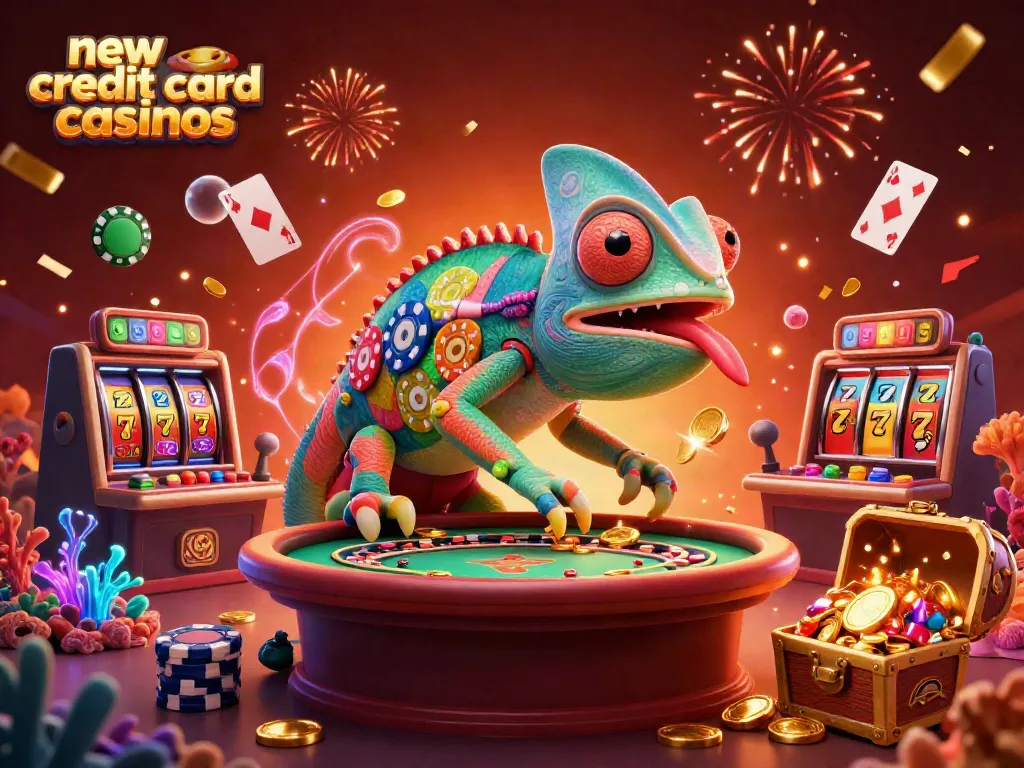Experience new credit card casinos with fun characters and vibrant slot elements exploding with energy.